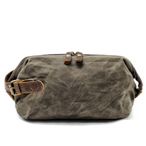 Personalized Men Shaving Classic Dopp Kit with Leather Handle Waxed Canvas <strong>Travel</strong> Cosmetic <strong>Wash</strong> Toiletry <strong>Bag</strong> - Product Image 6