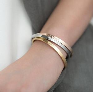 New Classic Gold Plated Stainless Steel <strong>Bracelet</strong> Engraved Positive Message Cuff Mantra Bangle <strong>Memorial</strong> <strong>Bracelet</strong> - Product Image 2