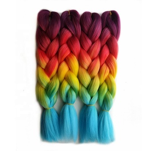 Extensions de cheveux pour femmes, tresses Bob, lisses, couleur arc-en-ciel ombré, 16 pouces, 100g, vente en gros - Product Image 2