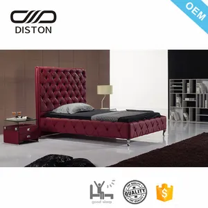 تصاميم بسيطة عالية اللوح الأمامي اللون الأحمر الملكة حجم معنقدة إطار سرير جلدي