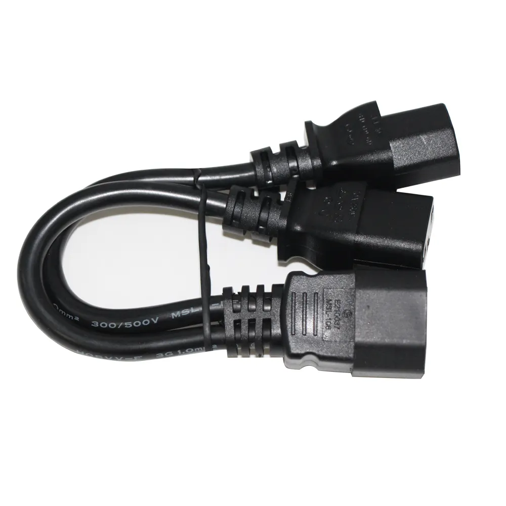 PVC Y-cable IEC320-C14 Đến 2C13 Dây Nguồn Từ Nam Sang Nữ Assy Dual-Pin