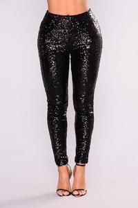 Leggings en polyester noir brillant à paillettes pour femmes rondes - Product Image 5