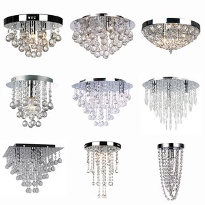 Lampu Plafon Krom Modern Kotak, Lampu Gantung Tetesan Kristal Fitting
