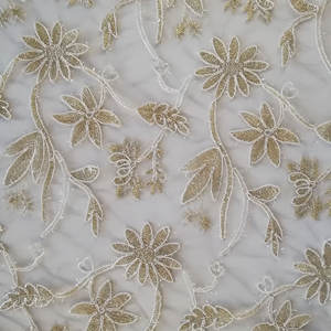 Shantou Da Sposa Da Sposa di <span class=keywords><strong>Tulle</strong></span> In Rilievo <span class=keywords><strong>Oro</strong></span> Chimico Tessuto di Pizzo Voile Tessuto Del Ricamo Lucido Tessuto di Pizzo Partito Bianco Lavorato A Maglia T/T - Product Image 2