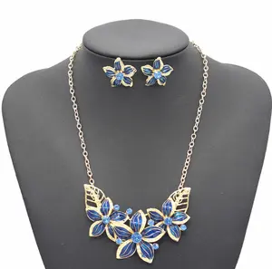 New european american korea crystal flower stud earring and necklace jewellery sets for women