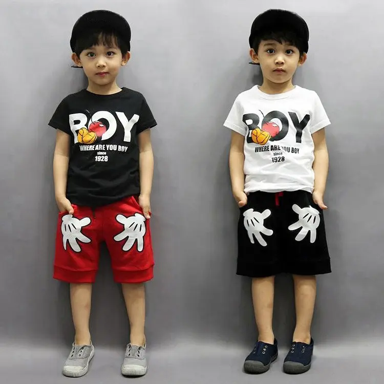 Hao-traje de manga corta para niños y bebés, pantalones cortos de dibujos animados, traje de dos piezas, secado de verano