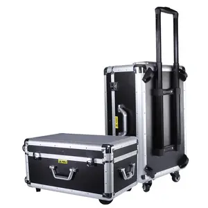 Grand étui rigide avec roues en aluminium, de haute qualité, noir, mallette à outils - Product Image 1