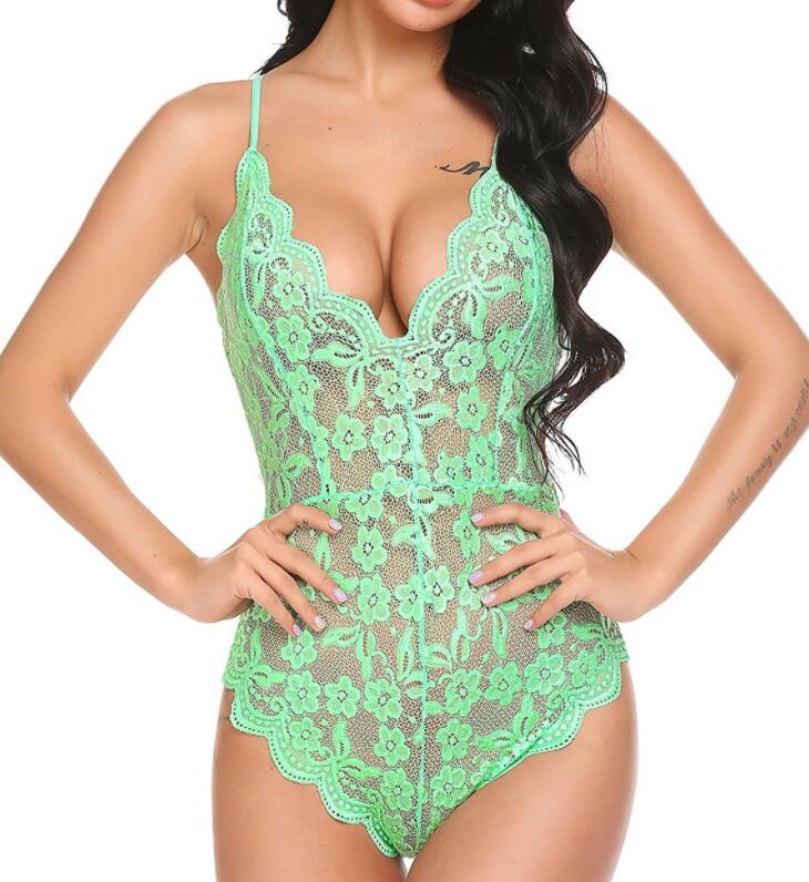 Shop Women's Sexy Lingerie - Solid Lace Jumpsuit Romper