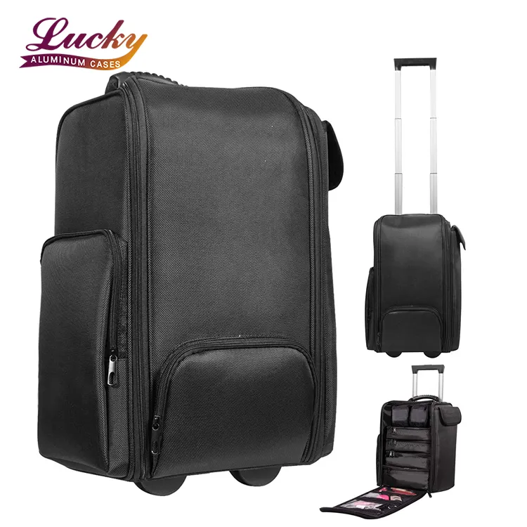 Trolley Case for Makeup Nylon Portable Beauty Suitcase Travel Cosmetic Rolling Case Hairdressing Organiser on Wheel