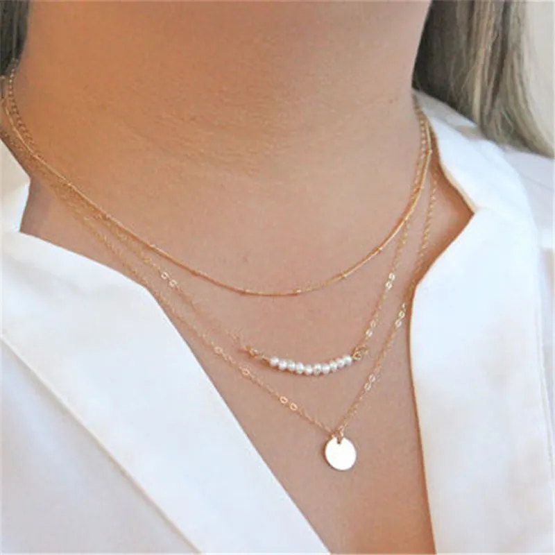 2017 fashion 3 lagen goud en zilver collier koperen munt hanger choker ketting