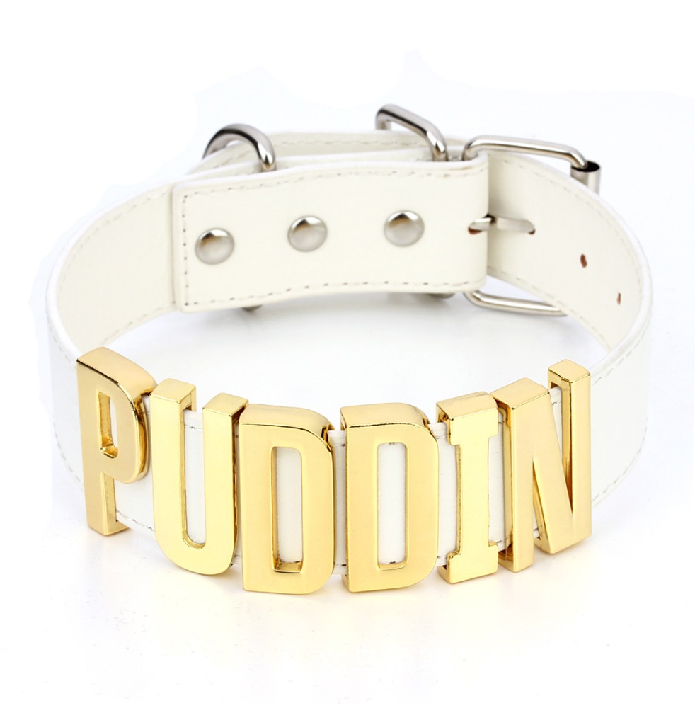 Harley Quinn Choker Halskette - Schwarzes PU-Leder Mit Puddin Schriftzug