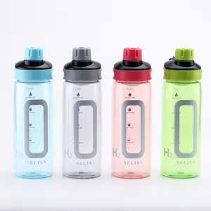 Botella de agua deportiva de plástico, etiqueta personalizada, 700ml, con soporte