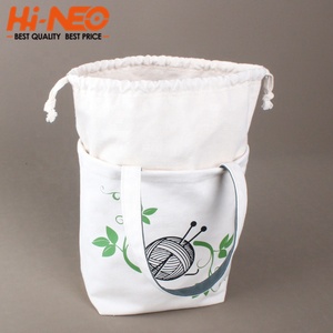 Bolso de mano con cierre de cuerda reutilizable para mujer, <span class=keywords><strong>bolsa</strong></span> de hilo de ganchillo de lona impresa, para proyecto de almacenamiento de bolas con bolsillos interiores - Product Image 4