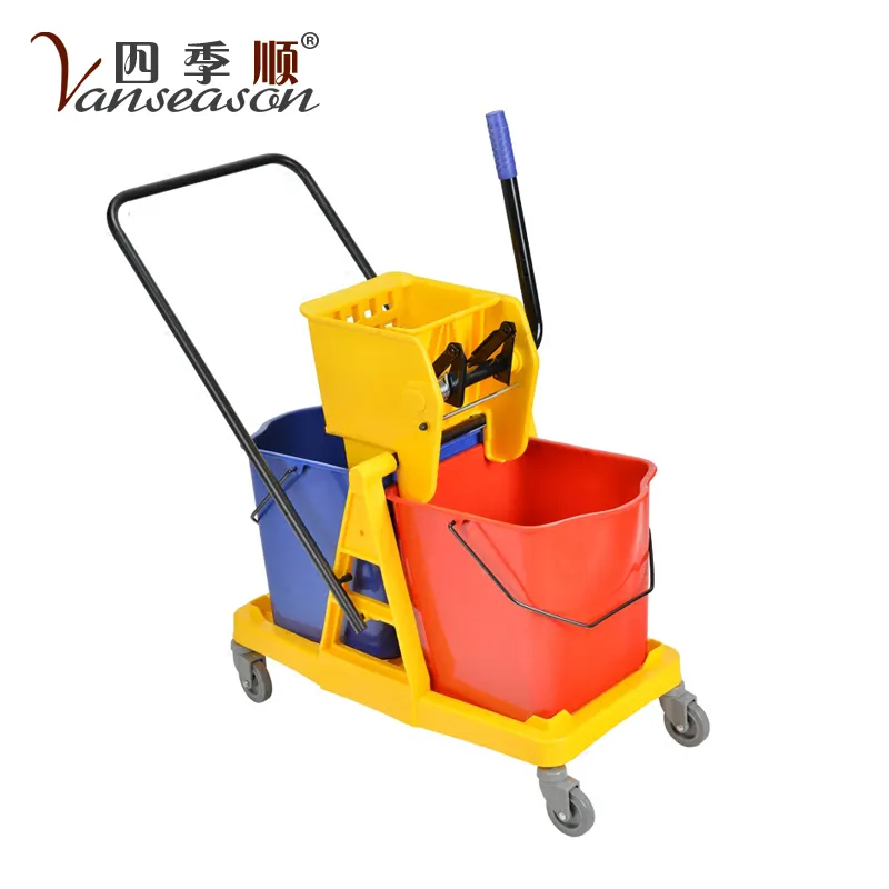 Hotel Cleaning Double Plastic Mop Wringer bucket Trolley