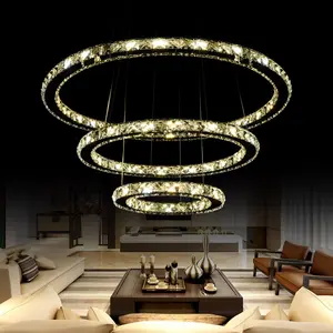 JYLIGHTING 3 yüzükler kristal LED avize kolye aydınlatma armatürü kristal işık cilası asılı süspansiyon işık yemek odası için, fuaye, merdiven