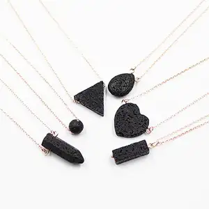 Aromatherapy Jewelry Custom Hexagon Point Rectangle Heart Drop Shaped Lava Stone Women Essential Oil Diffuser Necklace