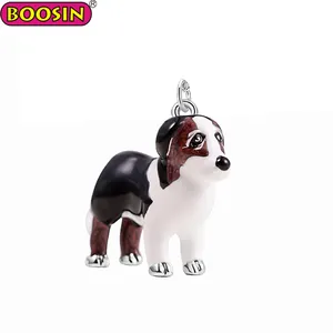 Maßge schneiderte 3D Emaille Collie Hund Anhänger Charm, Silber Hund Anhänger