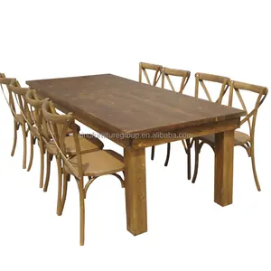 Mesa de caballete de comedor antigua de madera maciza