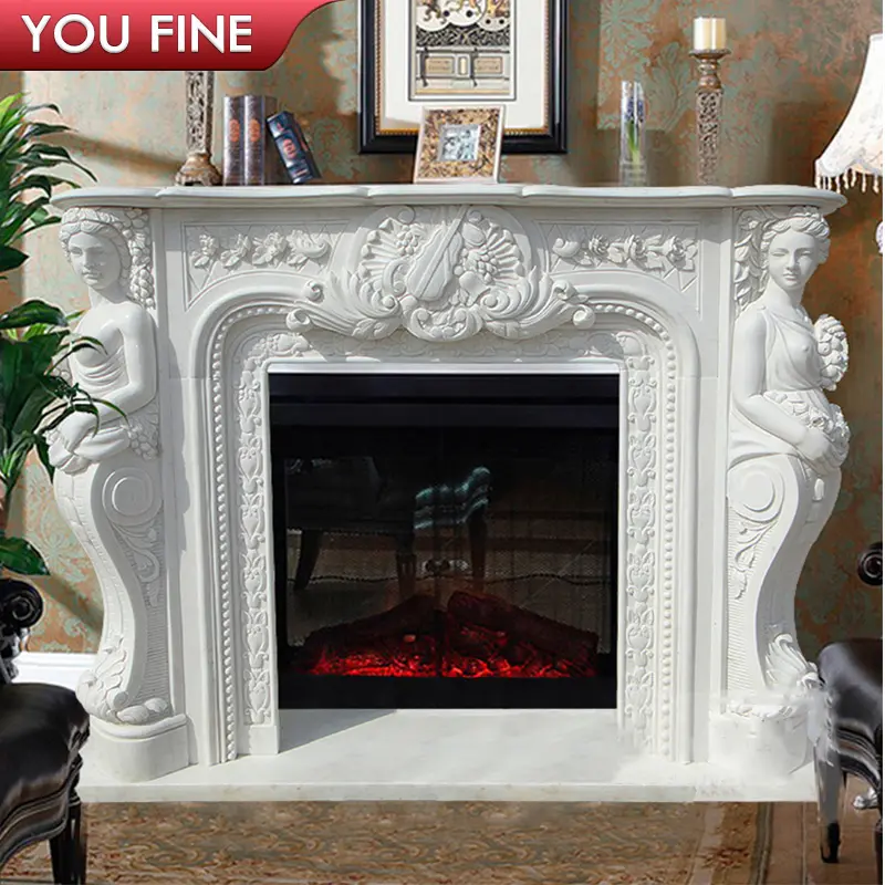 Modern Indoor Western Natural Stone Hand Carved Marble Fireplace Mantel