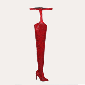 Bottes humides Sexy <span class=keywords><strong>en</strong></span> forme de peau de serpent pour femmes, chaussures de créateur à talons hauts, hauteur des genoux, transparentes et à la mode, accessoire pour dames - Product Image 1