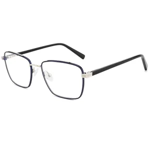 De gama alta clásico hombre acetato cuadrado metal óptico gafas marcos Delgado rectángulo de bloqueo de luz azul venta al por mayor de gafas