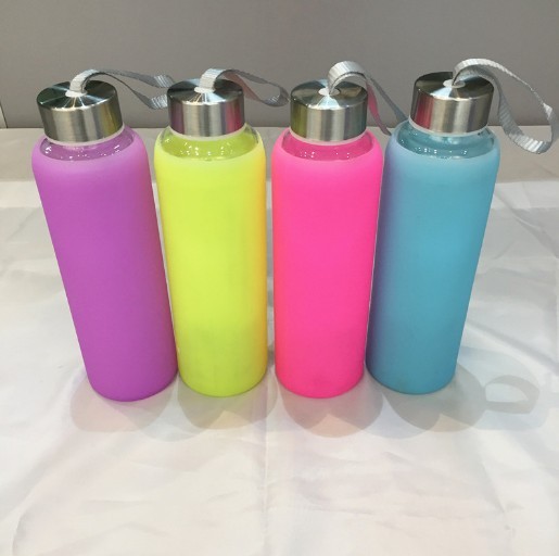 18oz Leak-Proof Glass Bottles Juicing Containers Water Beverage Bottles With Nylon Sleeve