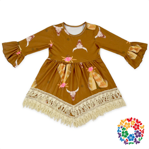 Uno collega A Manica Lunga Ragazze Casual Frock Designs Giorno di Halloween <span class=keywords><strong>Zucca</strong></span> di Nuovo Disegno Neonate Vestono - Product Image 3