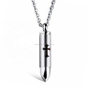 Paw Print Bullet Pet Urna de cremación Colgante de ceniza para hombres Joyería de acero inoxidable en tono de plata negro 20 " - Product Image 3