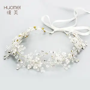 Professionele Handgemaakte Bridal Flower Tiara Kroon Bruiloft Verzilverd Crystal Metalen Hoofdband