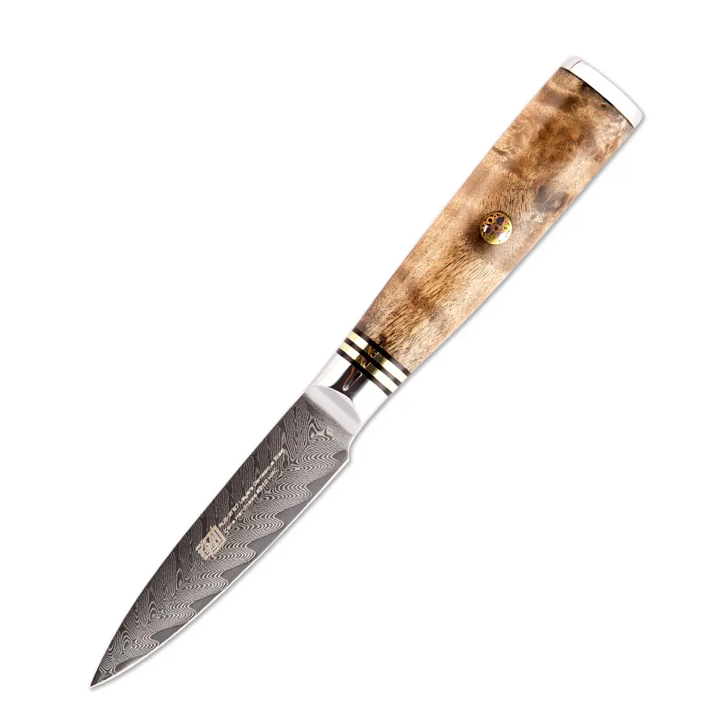 FINDKING AUS-10 şam çelik ok desen Sapele ahşap saplı şam bıçak 3.5 inç soyma bıçağı 67 katmanlar meyve bıçakları