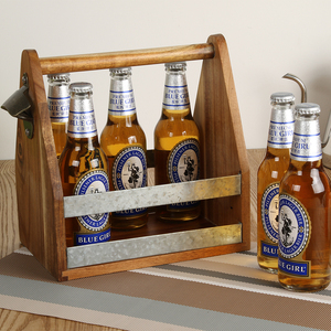 Xách tay Keo Gỗ Giá rượu gỗ 6 gói bia chai tàu sân bay với mở chai - Product Image 3