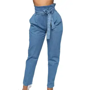 Lente Blauwe Hoge Taille Riem Jeans Meisjes Vrouwen Sexy Dames Denim Jeans Hot Koop Hoge Kwaliteit lange Broek
