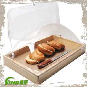 Handmade Bread Wooden bread tray with Clear Acrylic ,Custom Countertop Wood storage trays,used bread racks for sale