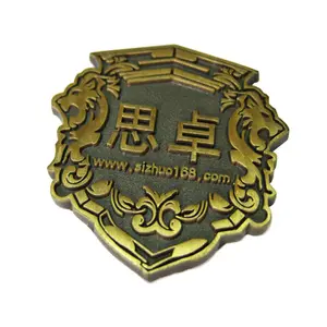 Wholesale Embossed Sides Shield Shape Desk Nameplate Brass Metal Blank Nameplate