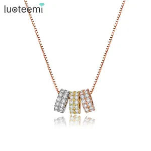 LUOTEEMI Wholesale Stock Fashion Cubic Zirconia Element Crystal 3 Loops Pendant Rose Gold Jewelry Necklace