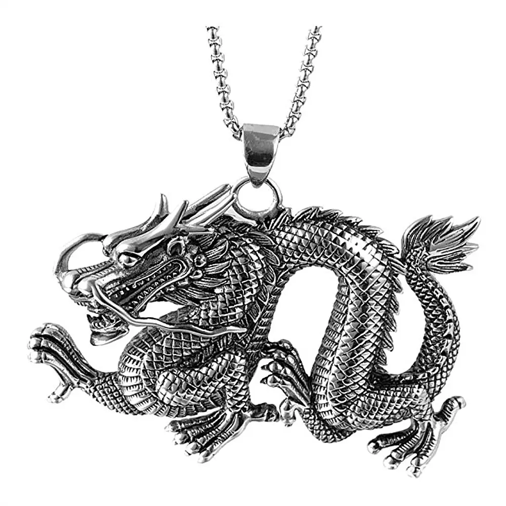 N1102690 Antieke Zilveren Sieraden Dragon Het Symbool Van China Charm Hanger Ketting