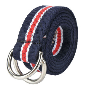 Cinturón Tejido Personalizado para <span class=keywords><strong>Hombre</strong></span> con Hebilla Doble en Forma de D, con Rayas o Liso - Product Image 1