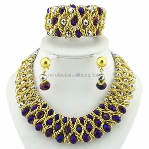 Good Quality artificial Gold Plated Fashion Jewelry set with many stones