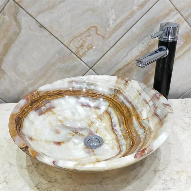 Lavabo de baño para interior, lavabo de piedra Natural, tocador blanco, mármol, Onyx, nuevo diseño