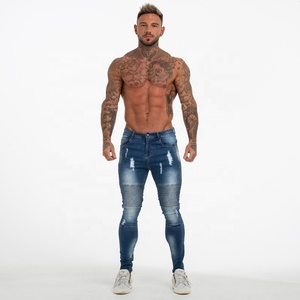 Gingtto Custom elegante Blue Denim Stretch <span class=keywords><strong>Super</strong></span> Fit <span class=keywords><strong>Jeans</strong></span> strappati da <span class=keywords><strong>uomo</strong></span> Pantaloons da <span class=keywords><strong>uomo</strong></span> <span class=keywords><strong>Jeans</strong></span> <span class=keywords><strong>Skinny</strong></span> da <span class=keywords><strong>uomo</strong></span> - Product Image 2