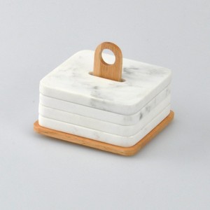 Posavasos de forma cuadrada de 4 piezas con estante en stock - Product Image 1