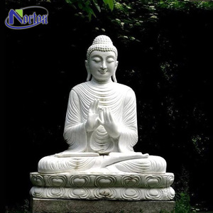 Modern Outdoor Decoration Life Size Natural <strong>Stone</strong> <strong>Buddha</strong> Sculpture White Marble <strong>Buddha</strong> Sitting on Lotus Statue NT-MSZ014 - Product Image 3