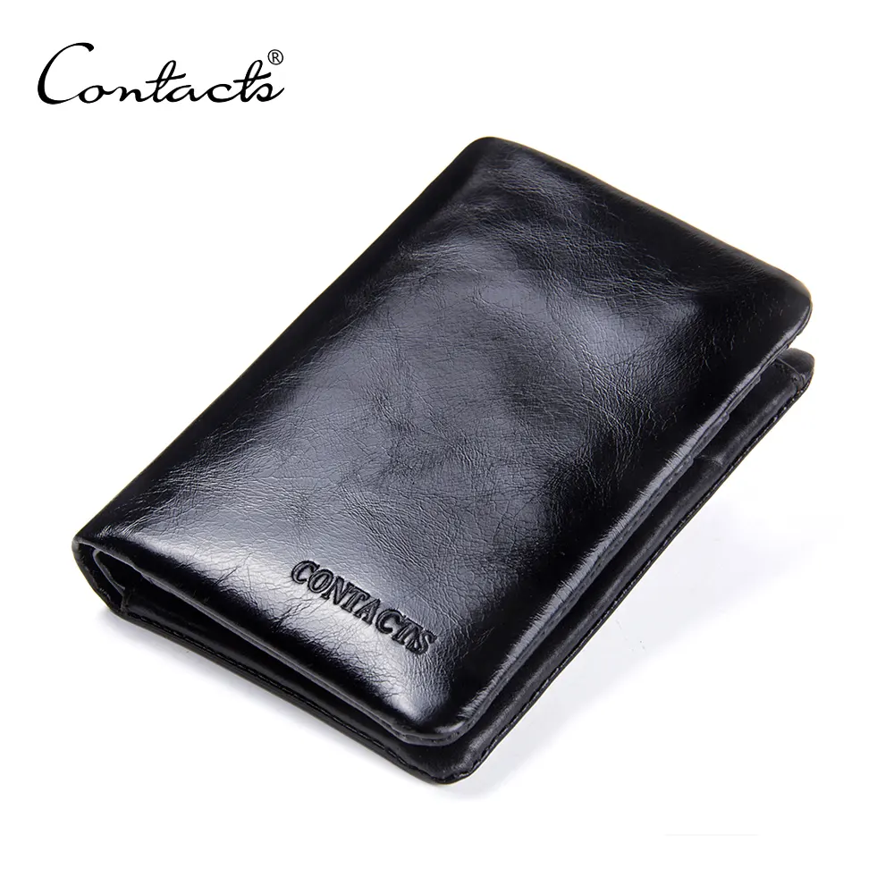 CONTACT'S China Wholesale Black Short Vintage oil Leather Men Money Bifold Wallet for male card holder carteira masculina