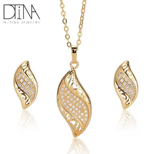 DTINA Ladies Earring And Necklace Salix Leaf Jewelry Sets With Diamonds For Female