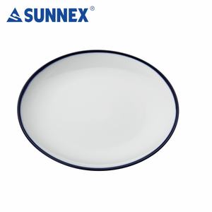 SUNNEX 2022ใหม่เคลือบสีฟ้าขอบเหมือนพอร์ซเลนเซรามิกบนโต๊ะอาหารสำหรับรับประทานอาหารแสงชามจานชุดอาหารเย็น - Product Image 5