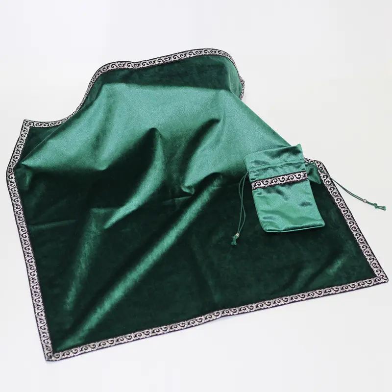 Charmcci 600418 Suede Green Purple Board Game Poker Table Cloth Wrinkle Free Terry Cloth Table Cover With Tarot Pouch Bag