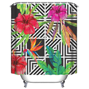 <span class=keywords><strong>Rideau</strong></span> <span class=keywords><strong>de</strong></span> <span class=keywords><strong>douche</strong></span> à rayures 3d, tissu blanc imprimé personnalisé, Sublimation, soirée, Tropical, étanche, 80 cm - Product Image 4