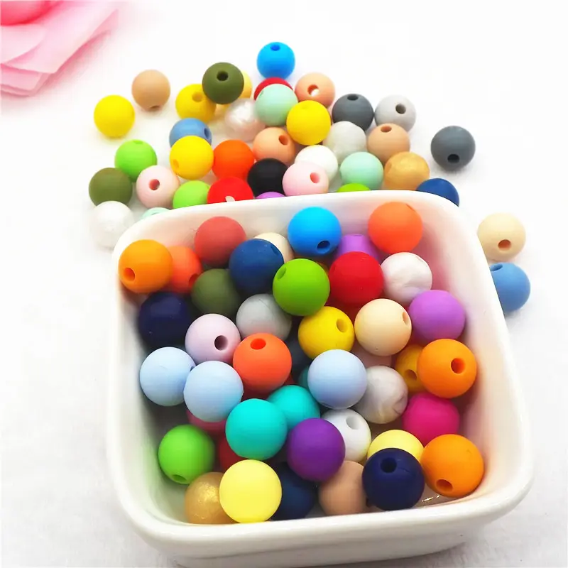 Grosir Pabrik Harga Food Grade BPA Soft Karet Alam Gel 9 Mm Silikon Bayi Tumbuh Gigi Beads untuk Perhiasan