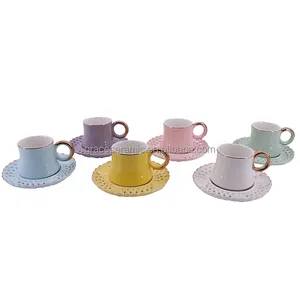 Fancy Classic Customised Ceramic Fine中国Turkish Tea Cups And Saucers SetでGold