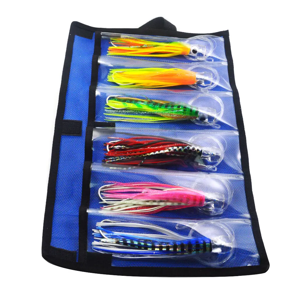 6 adet/takım 6.5 inç Rigged Marlin Tuna Trolling lures büyük oyun ahtapot PVC etek balıkçılık lures